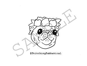 Flower Crown Pug Cookie Template by Stitching Sabbatical